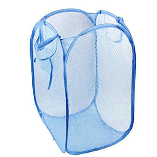 Teresamoon Washing Laundry Basket Bag Mesh Storage (Light blue)