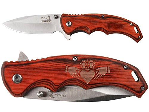 Scottish Claddagh Engraved Elk Ridge ER-A004SW Pakkawood Stalwart Folding Ballistic Pocket Knife by NDZ Performance