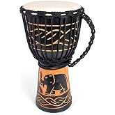 Djembe Drum, AKLOT African Drum Hand-Carved 8 inches Mahogany Goatskin Drumhead for Adults Starter Beginners