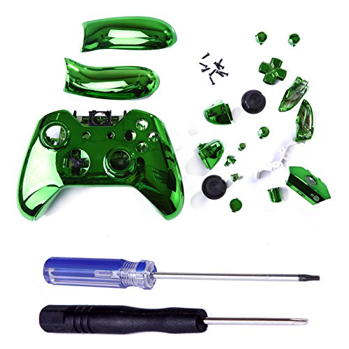 HDE Xbox One Controller Green Chrome Shell Case Wireless Gaming Replacement Cover Kit with Screwdriver Set