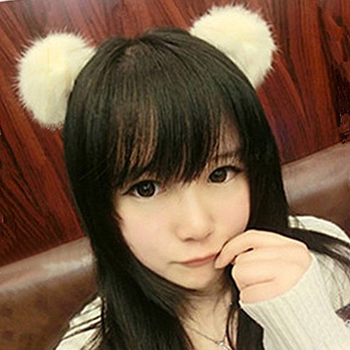 Mwfus Girl's Adorable Fur Ball Pompom Ball Hair Hoops Headbands Blue