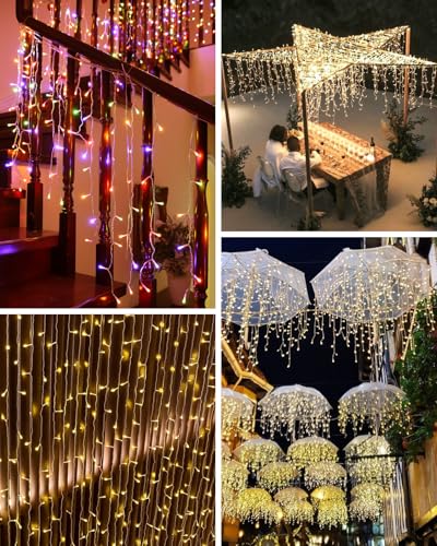 Curtain Lights Christmas Outdoor 10 m, 400 LED String Lights, Waterfall Extendable, Memory Function, 11 Modes, 3 Timers, Decoration for Christmas, Party, Wedding, Garden, Balcony, Window