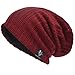 Men's Cool Cotton Beanie Slouch Skull Cap Long Baggy Hip-hop Winter Summer Hat B305 (Ribbed-Claret)