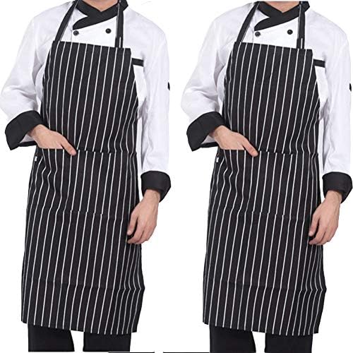 wonderfulwu 2 Pcs Striped Apron Unisex Half-Length Apron with a Pocket for Kitchen Cooking (A)