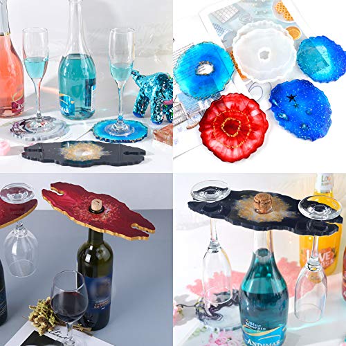 TEQIFU Wine Rack Coaster Resin Mold,Silicone Wine Butler Casting Molds,Druzy Geode Agate Resin Coaster Molds,1Pcs Wine Glass Holder Resin Molds, 6Pcs Coaster Molds,Wine Butler, Wine Caddy,Cups Mats