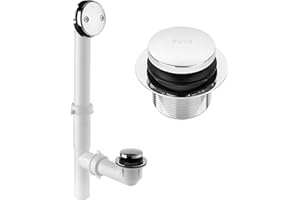 (1 Pack) Yariwiz 1-1/2" Polished Chrome Bathtub Tub Drain Kit Bath Waste Overflow Drain Tube Assembly with Touch-Toe Tub Drain Stopper and Overflow Faceplate Polished Chrome