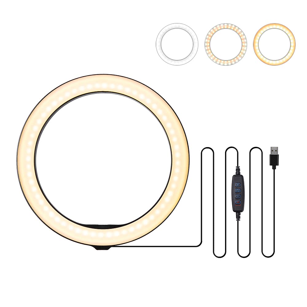 10.2 LED Ring Light 3200K5500K Dimmable Desk Camera Lamp 3 Light Modes