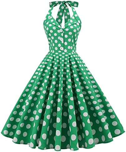 Vintage Polka Dot Halter Swing Dress For Women – Retro 1950s Rockabilly Cocktail Dress In Light Pink (Size 4XL) - View #4
