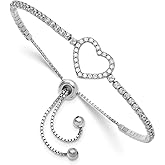Auriga Fine Jewelry 925 Sterling Silver Rhodium-plated Cubic zirconia Heart Adjustable Box Chain Bracelet