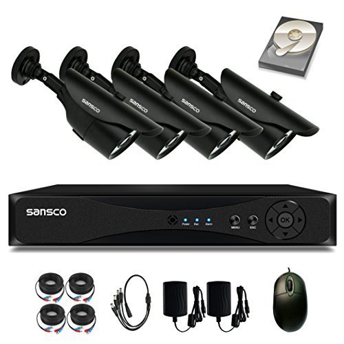 SANSCO Pro CCTV Security Camera System with 4-Channel 1080P DVR, 4 Bullet Cameras (All HD 1080p 2MP), 1TB Internal Hard Drive Disk 24/7 Or Motion Recording - All-in-One Wired Surveillance Cameras Kit