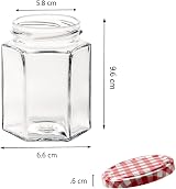 Offer Shop Glass Jars 280ml Hexagonal Red Gingham Lid - 6 Set view 4