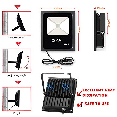 RONSHE 20W UV LED Black Light Flood Light with US Plug, Outdoor IP66 Waterproof, for Blacklight Party Supplies, Stage Lighting, Aquarium, Body Paint, Fluorescent Poster, Neon Glow, Glow in The Dark - Thumbnail 3