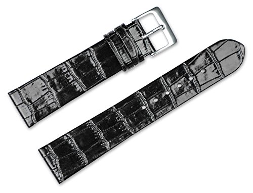 18mm Replacement Leather Watch Band - Alligator Grain Flat - Black Watch Strap