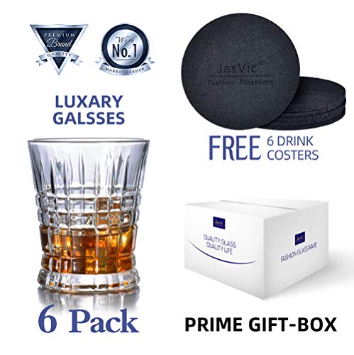 Whiskey Glasses SET OF 6 Premium Fashion Glass set - Lead Free Glass Cups and Tasting Tumblers for drinking Scotch, Bourbon. Irish whiskey, Brandy - Luxury Gifts for Men Women