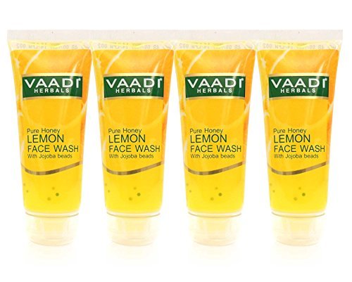 Honey Lemon Face Wash with Jojoba Beads - ★ ALL Natural - ★ Anti Acne - ★ Hydrating Cleanser - ★ Good Moisturizer - ★ Each 60 Ml - ★ Value Pack of 4 (240 Ml - 8.11 Ounces) - Vaadi Herbals