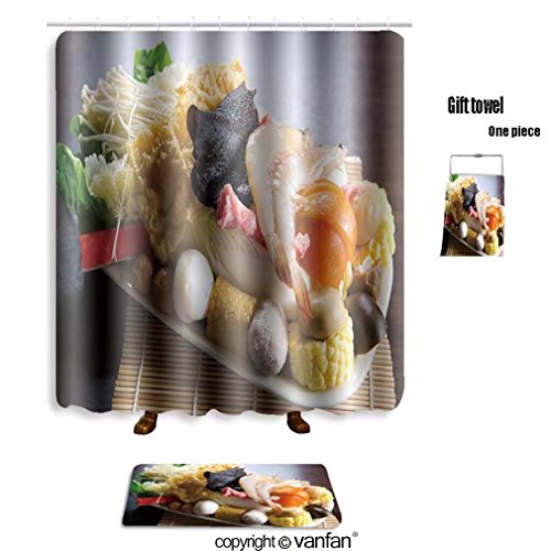 vanfan bath sets with Polyester rugs and shower curtain food ingredients for hot pot cook 331035965 shower curtains sets bathroom 48 x 72 inches&23.6 x 15.7 (Free 1 towel and 12 hooks)