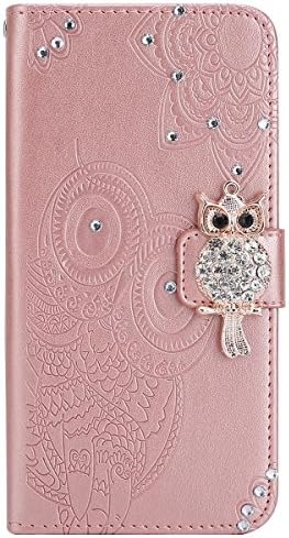 Jinghuash Flip Leather Case Compatible with Samsung Galaxy S9 Plus,Embossing Owl Pattern Design [Kickstand] [Card Slots] Bling Glitter PU Leather Wallet Cover for Samsung Galaxy S9 Plus,Rose Gold