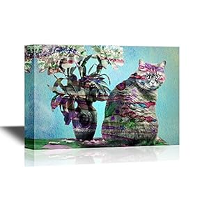 Cats Canvas Wall Art - Cat and a Vase - Gallery Wrap Modern Home Art | Ready to Hang - 12x18 inches