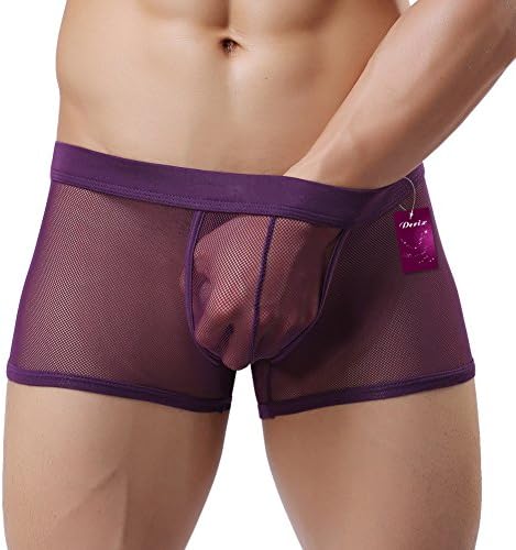Derix Men's Sexy Soft Mesh Bulge Pouch Boxer Briefs,NNK003,purple,M