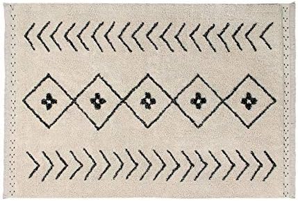 Lorena Canals-Washable rug for kids' room BEREBER RHOMBS in color Natural/Black. Handmade in Rectangular Shape with Short Pile Natural Cotton ​and Non-Toxic Dyes- Size:210x140cm-Collection Bereber