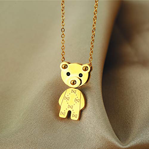 Jewel Valley 18k Gold Plated Teddy Bear Pendant Necklaces for Women with Limb-Rotating Design Cute Animal Jewelry Gifts with 16\'\' and a 2\'\' Extension Chain (Bear Necklace)
