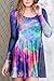 Pleated Knee-length 3D Galaxy Print Long Sleeve Crewneck Short Dress for Women M