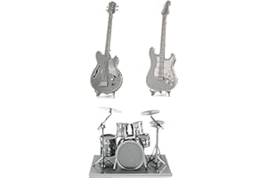 Metal Earth 3D Laser Cut Steel Models - Drum Set, Base Guitar AND Lead Electric Guitar = SET OF 3