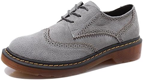 Smilun Ladyยกยฏs Full Brogue Suede Derby Shoes Classic Flats Round Toe