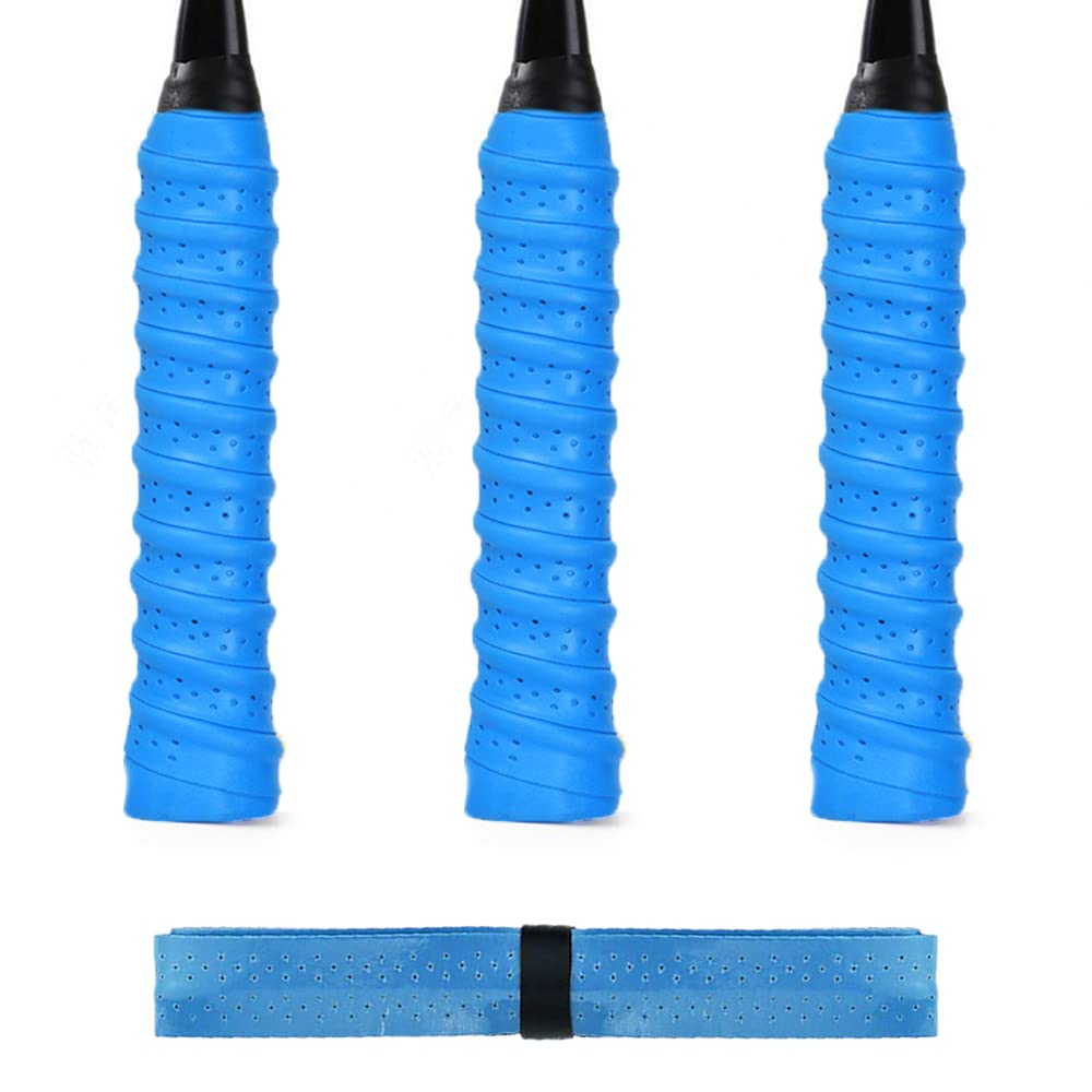 ILLUVA 3 Pack Racket Grip Tape, Anti Slip Tennis Overgrips Absorbent Badminton Squash Replacement Racket Grip (Blue)