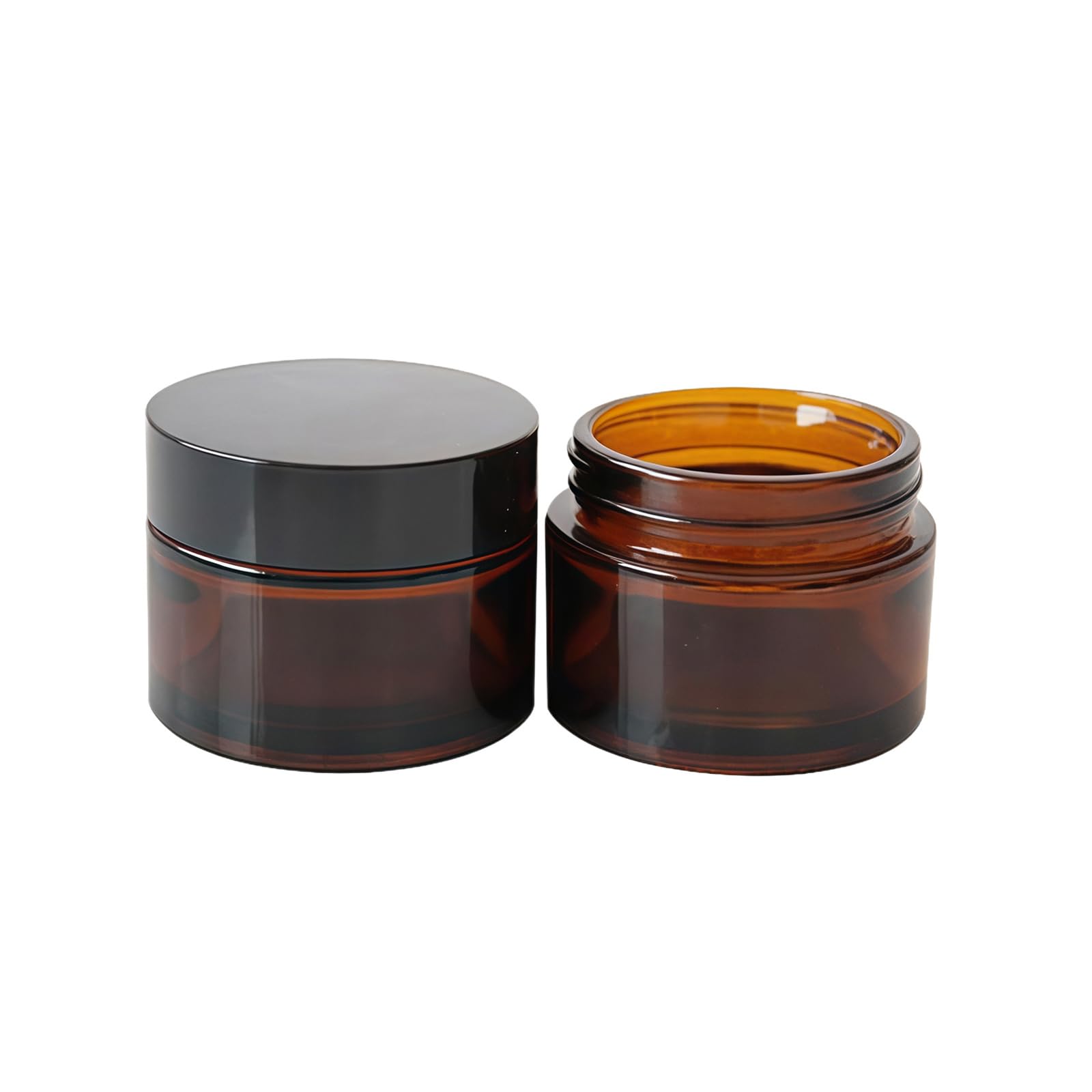 2Pcs 50ml Amber Glass Jar with Black Lids and Inner Liner Empty Refillable Cosmetic Container Jar Travel Pot Sample Bottle for Lotion Cream Powder