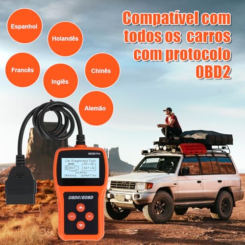 Scanner Automotivo OBD2 Portátil com Tela, Scanner Automotivo, Ferramenta de Diagnóstico de Scanner, Testador de Bateria, Leitor de Código do Veículo