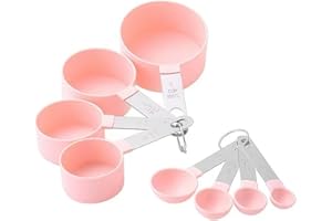 1 Set Blue Kitchen Measuring Tools Set of 8 Plastic Cups + Stainless Steel Spoons Precision for Baking and Cooking