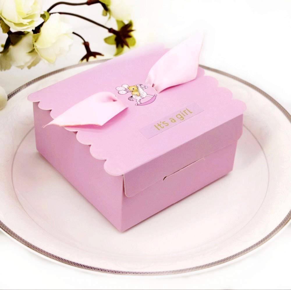 JZK 50 x 'It's a girl' Pink Baby Girl Baby Shower Favor Boxes for Sweets Macaron Chocolate Cookie, 10.2 x 9 x 4.5 cm