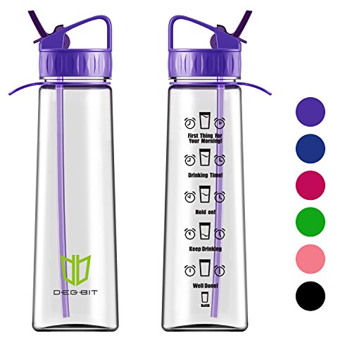 Degbit Water Bottle, [900ml] BPA Free Motivational Straw Sports Water