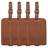 Galopar PU Leather Luggage Tags Handbag Suitcase ID Labels Travel Accessories Tag ID (Khaki 4 Pack)