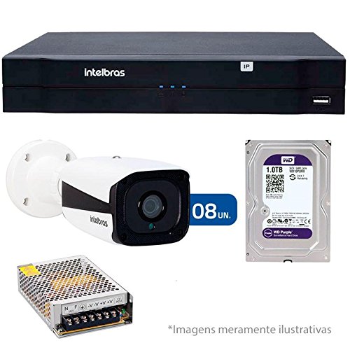 Kit 08 Câmeras de Segurança Ip 1mp Hd 720p Intelbras Vip 1120 B + Nvd 1108 Intelbras, Nvr, Hvr + Hd Wd Purple 1tb