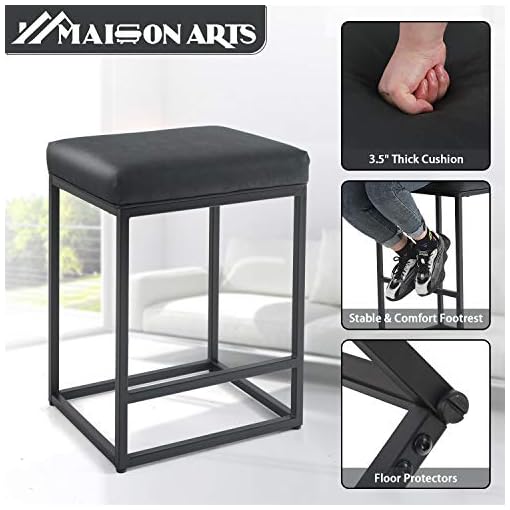 Maison Arts Counter Height 24 Bar Stools Set Of 2 For Kitchen Counter Backless Industrial Stool Modern Upholstered Barstool Countertop Saddle Chair Island Stool 330 Lbs Bear Capacity 24 Inch Black