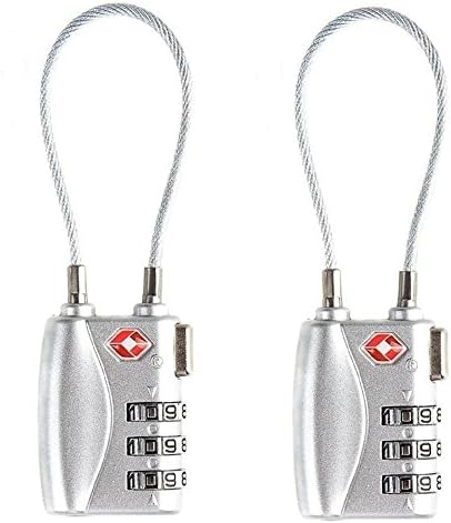 TSA Lock Cable - 3 Dial Combination Padlock - Backpack Small Lock - TSA Luggage Locks 2 Pack(Silver)