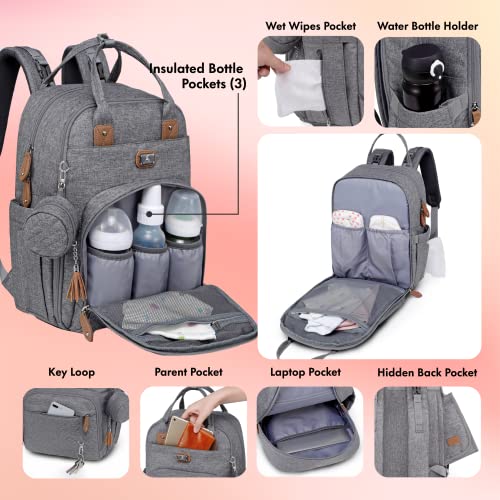 Dikaslon Diaper Bag Backpack with Portable Changing Pad, Pacifier Case