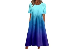 GENERIC Black Dresses for Women Women Casual Loose Crew Neck Bohemian Floral Dress Short Sleeve Long Maxi Summer Beach