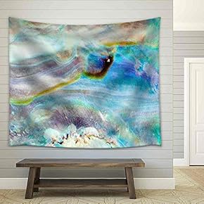 Iridescent Nacre Mother-of-Pearl Inner Side of Paua, Perlemoen or Abalone Shell Macro Background Texture Pattern - Fabric Wall Tapestry Home Decor - 51x60 inches