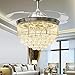 COLORLED Ceiling Flush Mounted Light Kit Crystal Silver Drawing Retractable 42-Inch Ceiling Fan for Living Room Bedroom Restaurant Three Color Changing Fan Chandelier Lighting
