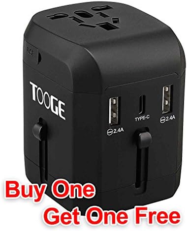 Universal Power Adapter by TOOGE, Worldwide Travel Adapter with 1 Type C and Dual 2.4A USB Ports All in One Universal Charger with Built-in Spare Fuse and Gift Package for over 150 Countries