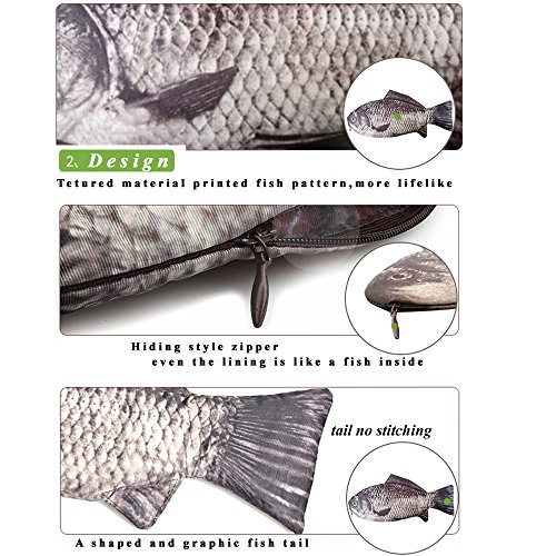 Emulation Fish Shape Creative Pencil Case Pen Bag Coin Purse Phone Bag with Simulated Lining Inside Padded Thick Foam