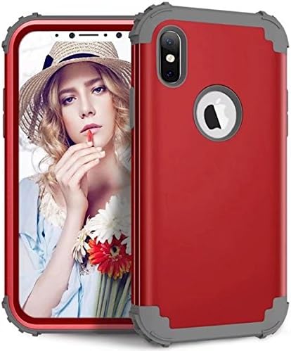 iPhone X Case 3 in 1 360 Shockproof Slim Bumper TPU and PC Anti-Scratch Anti-Fingerprint Protective Cover (iPhone x, Red)