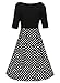 oxiuly Women's Vintage Patchwork Pockets Puffy Swing Casual Party Work Dress OX165 (Black, L)