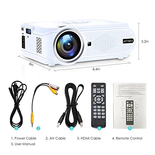Video Projector ARTSEA, +10% Brighter Than Ordinary LED Projector Home Theater Movie Projector Support 1080P for PC Laptop PS4 XBOX Smartphone iPhone TV Box, with AV HDMI Cable - Thumbnail 6