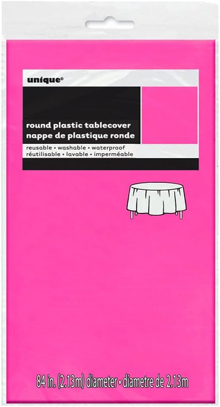 Unique 99137 Round Pink Plastic Tablecloth, 84", 1Ct: Toys & Games