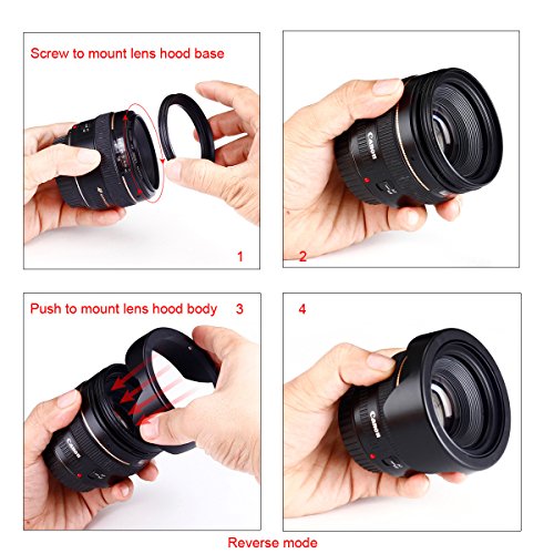Reversible Tulip Flower Lens Hood for Canon Nikon Sony DSLR + Center Pinch Lens Cap with Cap Keeper Leash + Premium Microfiber Lens Cleaning Cloth Set (77mm)