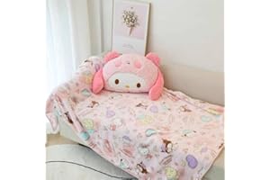 hombäde 2 Piece Cute Kawaii Anime Plush Pillow and Throw Blanket 59" x 39" Set Portable Soft Cartoon Toy Hello Cat Dog Bunny 